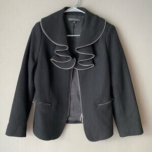 Lafayette 148 sz 8 black wool ruffle‎ mod coat